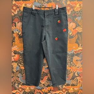 Upcycled UO Baggy Chinos with Strawberry Embroidery
